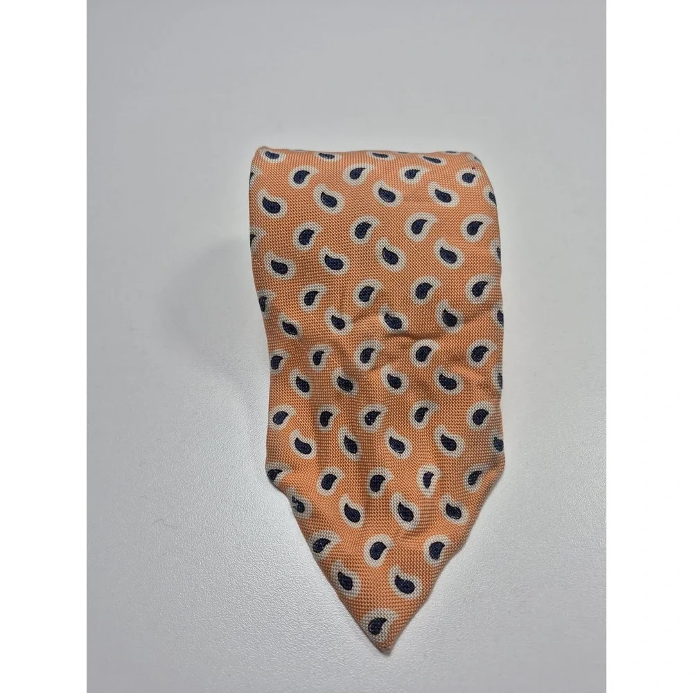 Polo Ralph Lauren Tie Mens One Size Orange Paisley 100% Silk Handmade USA